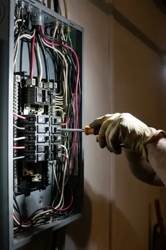 Working on a tripped breaker by headlamp at night
